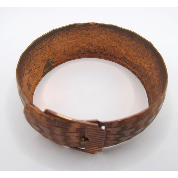 Vintage Wide Copper Belt Buckle Bangle Bracelet - Picture 9 of 12